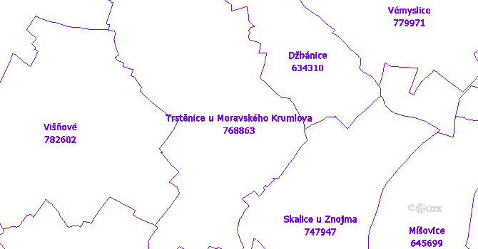 Katastrální mapa Trstěnice u Moravského Krumlova - přehledová mapa katastrálního území