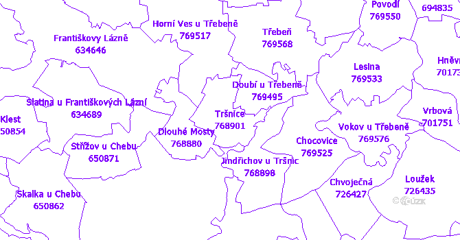 Katastrální mapa Tršnice - přehledová mapa katastrálního území