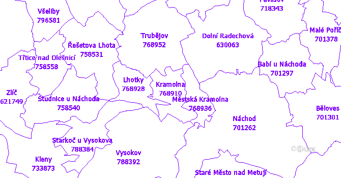 Katastrální mapa Kramolna - přehledová mapa katastrálního území
