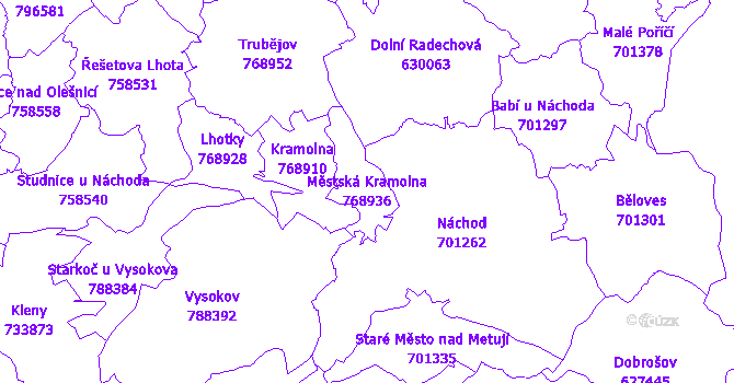 Katastrální mapa Městská Kramolna - přehledová mapa katastrálního území