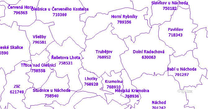 Katastrální mapa Trubějov - přehledová mapa katastrálního území