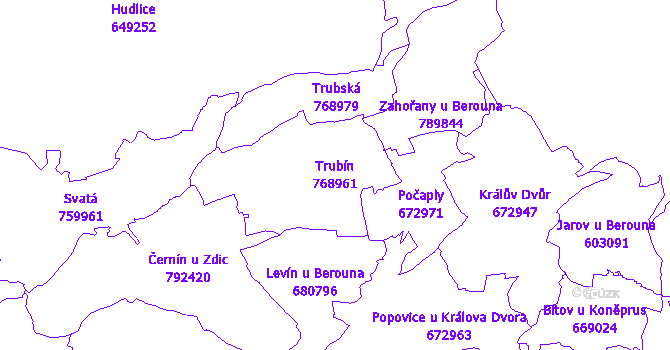 Katastrální mapa Trubín - přehledová mapa katastrálního území