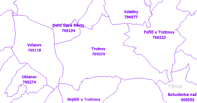 Katastrální mapa Trutnov - přehledová mapa katastrálního území
