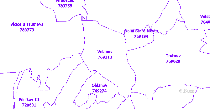 Katastrální mapa Volanov - přehledová mapa katastrálního území