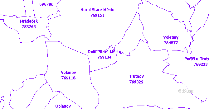Katastrální mapa Dolní Staré Město - přehledová mapa katastrálního území