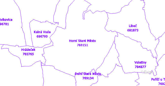 Katastrální mapa Horní Staré Město - přehledová mapa katastrálního území