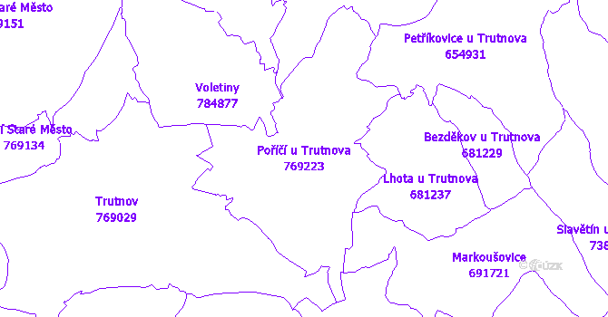 Katastrální mapa Poříčí u Trutnova - přehledová mapa katastrálního území