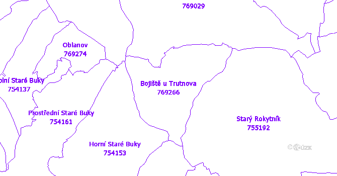 Katastrální mapa Bojiště u Trutnova - přehledová mapa katastrálního území