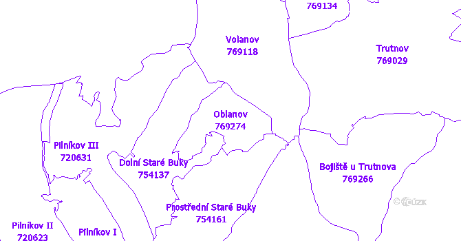 Katastrální mapa Oblanov - přehledová mapa katastrálního území