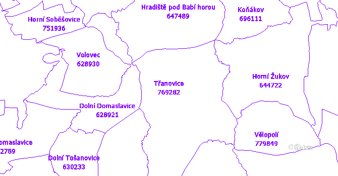 Katastrální mapa Třanovice - přehledová mapa katastrálního území