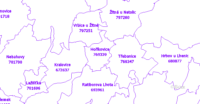 Katastrální mapa Hoříkovice - přehledová mapa katastrálního území