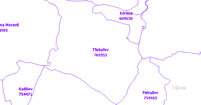 Katastrální mapa Třebařov - přehledová mapa katastrálního území