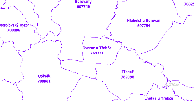 Katastrální mapa Dvorec u Třebče - přehledová mapa katastrálního území