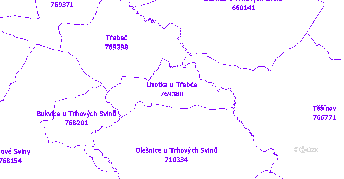 Katastrální mapa Lhotka u Třebče - přehledová mapa katastrálního území
