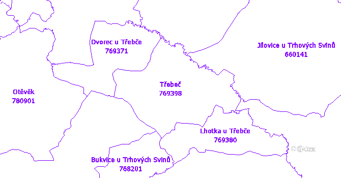 Katastrální mapa Třebeč - přehledová mapa katastrálního území