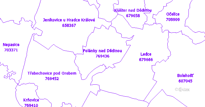 Katastrální mapa Polánky nad Dědinou - přehledová mapa katastrálního území