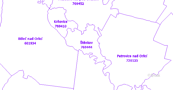 Katastrální mapa Štěnkov - přehledová mapa katastrálního území