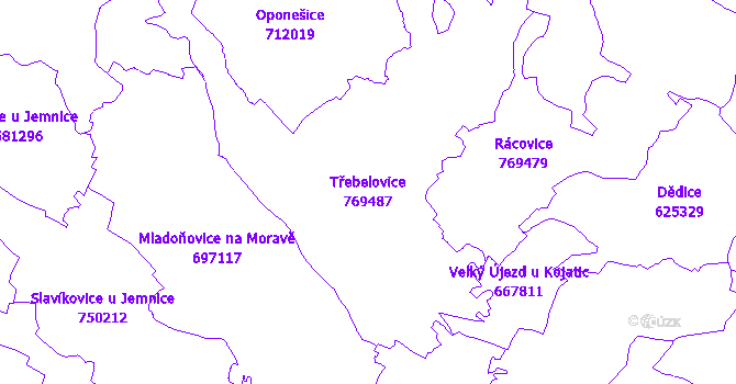 Katastrální mapa Třebelovice - přehledová mapa katastrálního území