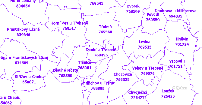 Katastrální mapa Doubí u Třebeně - přehledová mapa katastrálního území