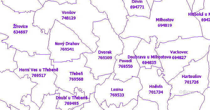 Katastrální mapa Dvorek - přehledová mapa katastrálního území