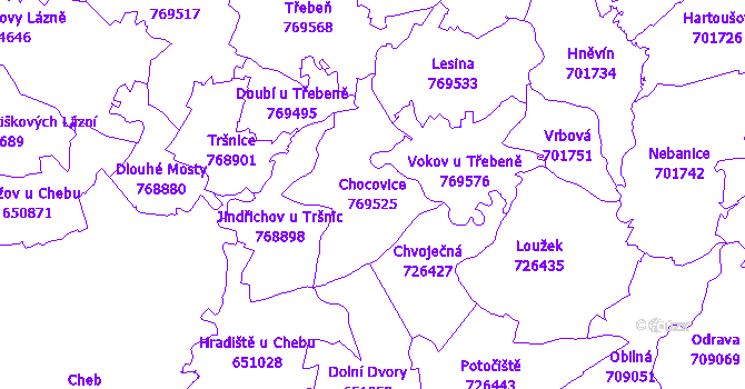 Katastrální mapa Chocovice - přehledová mapa katastrálního území