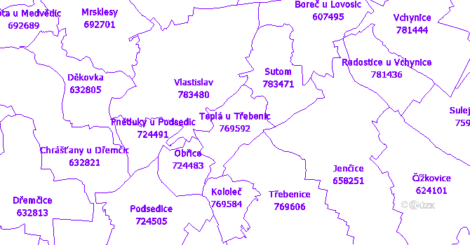 Katastrální mapa Teplá u Třebenic - přehledová mapa katastrálního území
