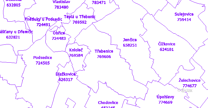 Katastrální mapa Třebenice - přehledová mapa katastrálního území