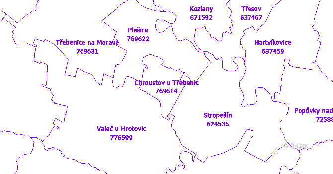 Katastrální mapa Chroustov u Třebenic - přehledová mapa katastrálního území
