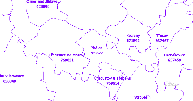 Katastrální mapa Plešice - přehledová mapa katastrálního území
