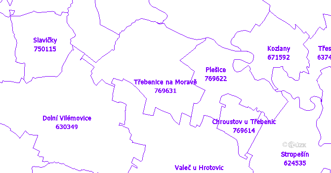 Katastrální mapa Třebenice na Moravě - přehledová mapa katastrálního území