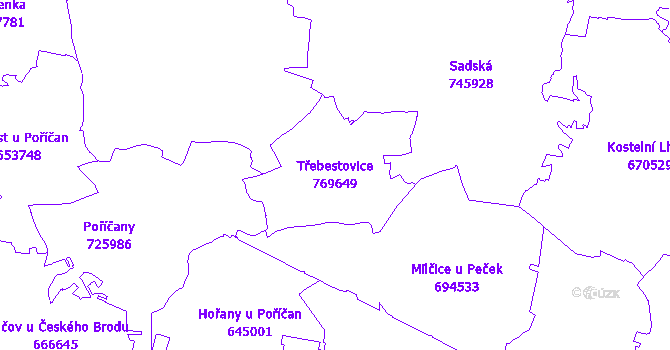 Katastrální mapa Třebestovice - přehledová mapa katastrálního území