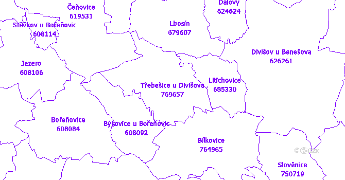 Katastrální mapa Třebešice u Divišova - přehledová mapa katastrálního území