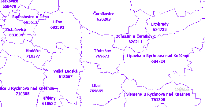 Katastrální mapa Třebešov - přehledová mapa katastrálního území