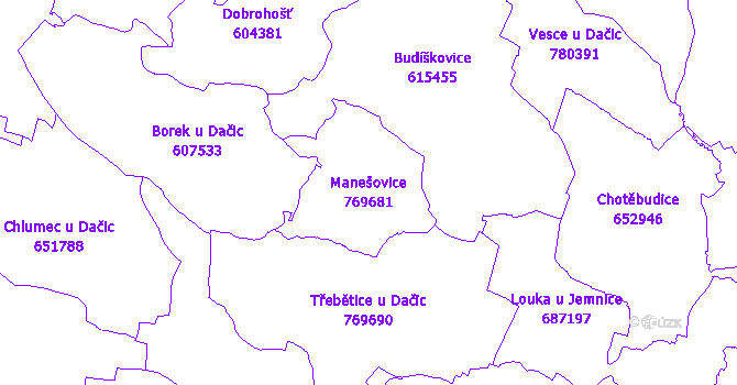 Katastrální mapa Manešovice - přehledová mapa katastrálního území