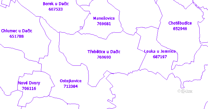 Katastrální mapa Třebětice u Dačic - přehledová mapa katastrálního území