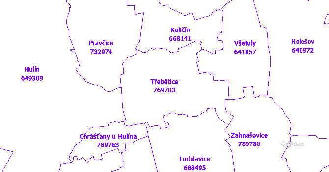 Katastrální mapa Třebětice - přehledová mapa katastrálního území