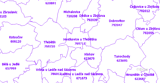 Katastrální mapa Hostkovice u Třebětína - přehledová mapa katastrálního území