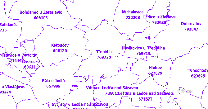 Katastrální mapa Třebětín