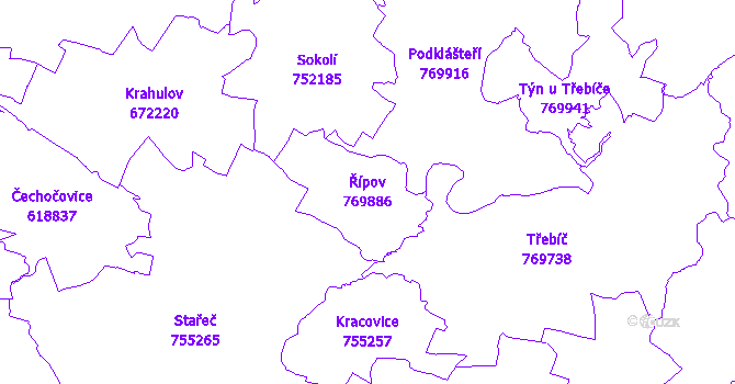Katastrální mapa Řípov