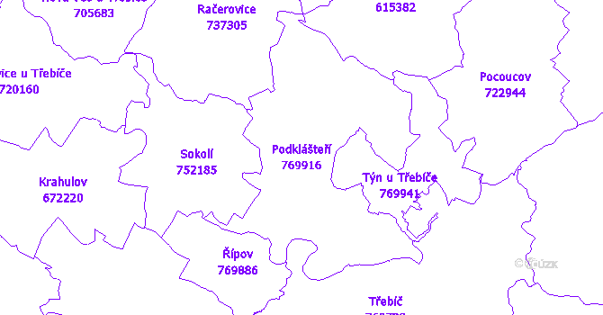 Katastrální mapa Podklášteří - přehledová mapa katastrálního území