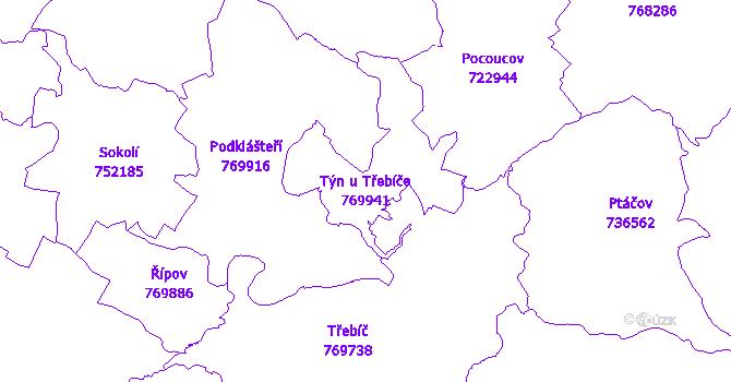 Katastrální mapa Týn u Třebíče - přehledová mapa katastrálního území