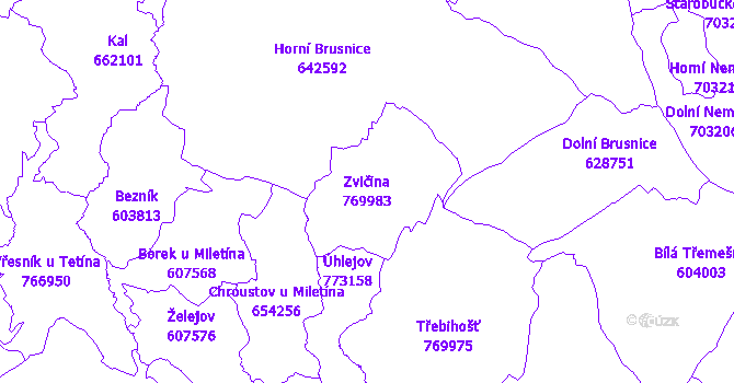 Katastrální mapa Zvičina - přehledová mapa katastrálního území
