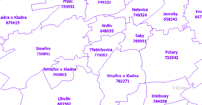 Katastrální mapa Třebichovice - přehledová mapa katastrálního území