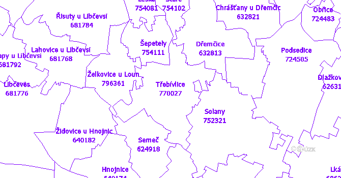 Katastrální mapa Třebívlice - přehledová mapa katastrálního území