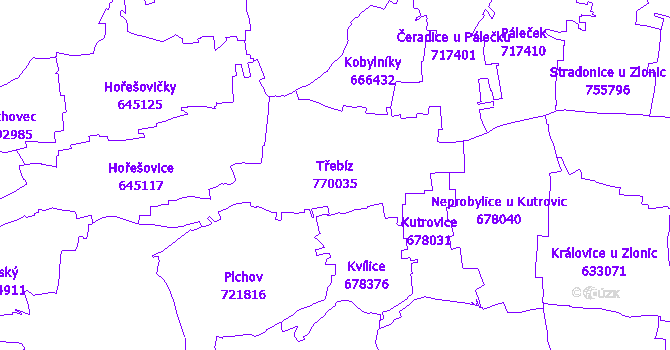 Katastrální mapa Třebíz - přehledová mapa katastrálního území