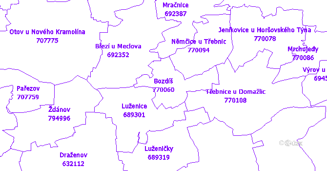 Katastrální mapa Bozdíš - přehledová mapa katastrálního území