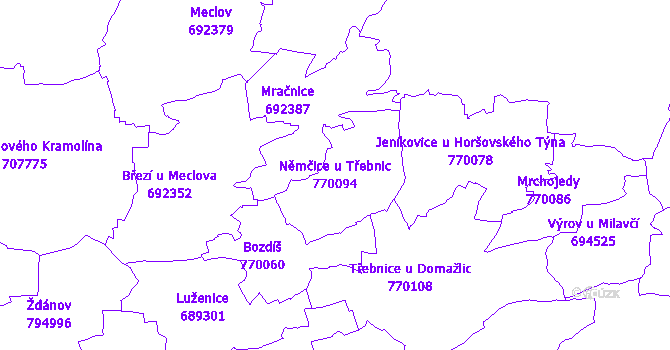 Katastrální mapa Němčice u Třebnic - přehledová mapa katastrálního území