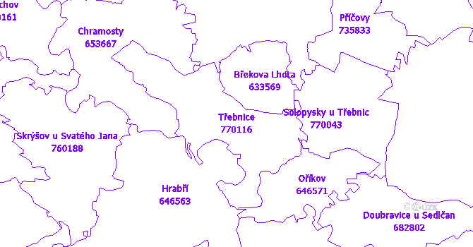 Katastrální mapa Třebnice - přehledová mapa katastrálního území
