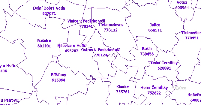 Katastrální mapa Ostrov v Podkrkonoší - přehledová mapa katastrálního území