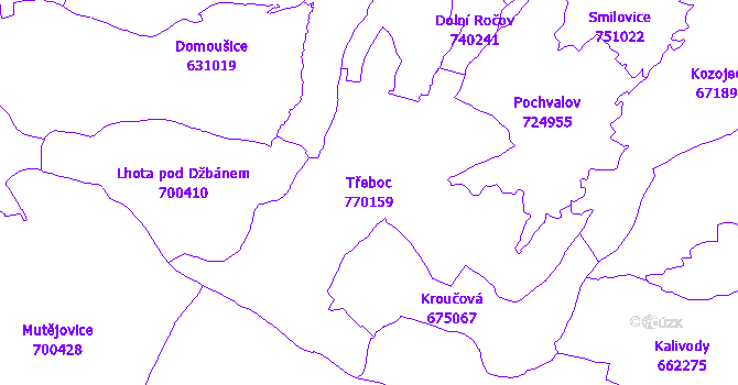 Katastrální mapa Třeboc - přehledová mapa katastrálního území